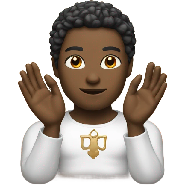 human worshiping a white-black-orange mix one cat emoji