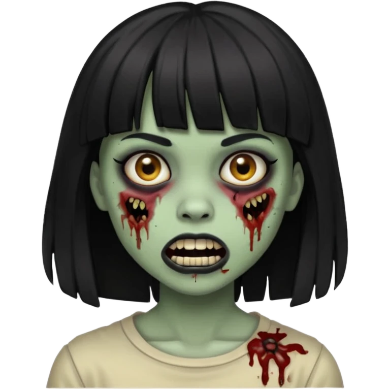Lightskin girl gothic zombie with black hair with bangs and black teeth emoji