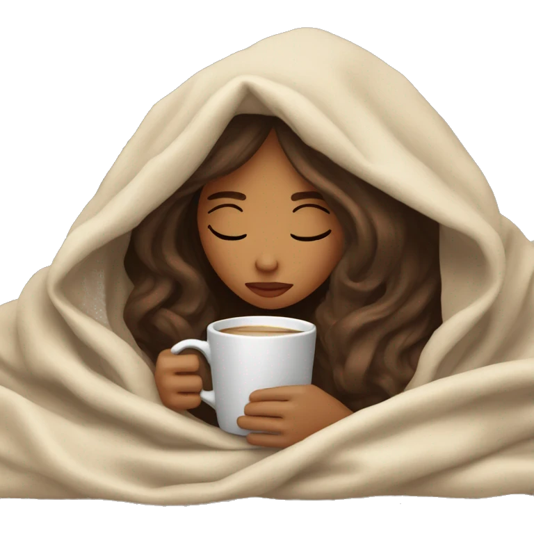 girl inside a blanket sipping coffee eyes closed emoji