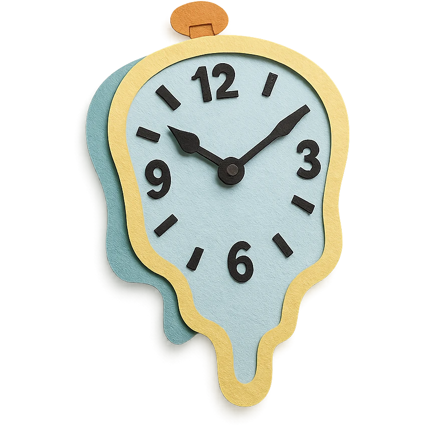 melting clock, inspired by Dali's Persistence of Memory, paper craft style emoji