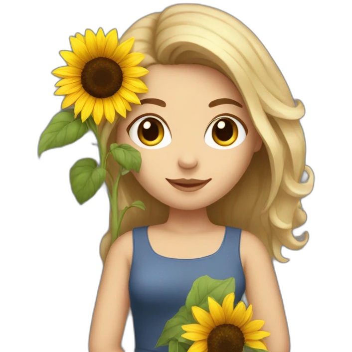 Gorgeous white woman with dark brown hair holding a sunflower emoji