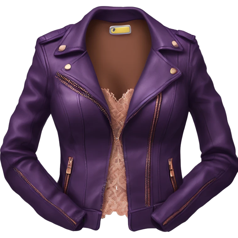 Realistic Isolated dark purple leather jacket open with rose gold lace bustier underneath.  emoji