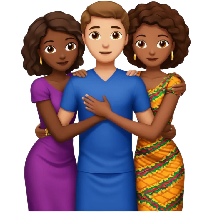 one american italian young brown-haired man surrounded by three african women with large butts hugging him and each other and massaging his crotch emoji