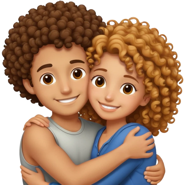 A curly boy hug his girl friend  emoji