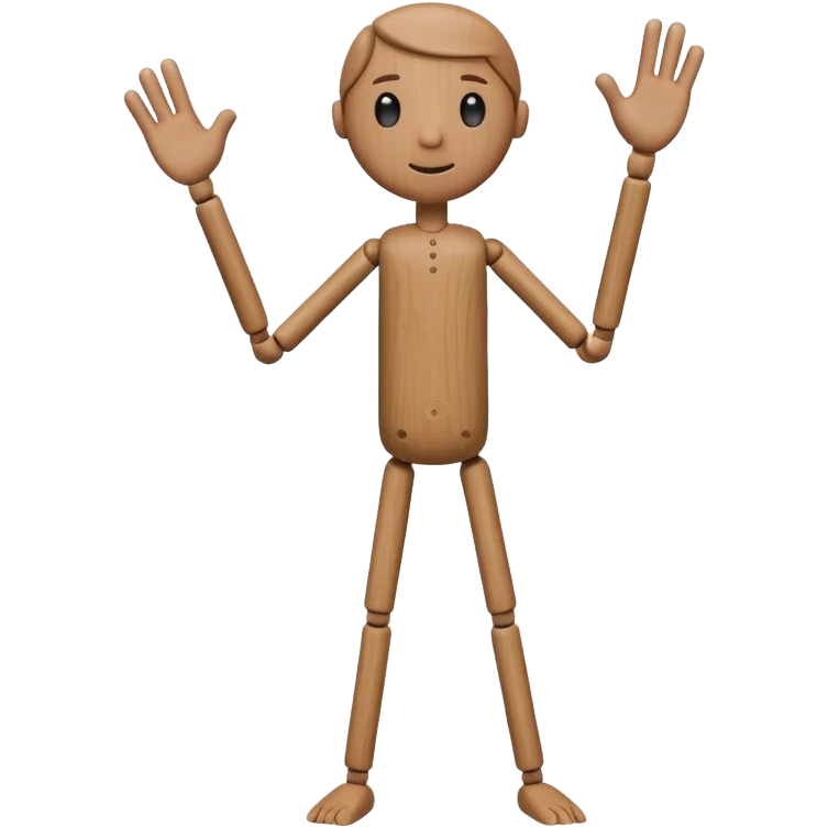 wooden stick man with jointed limbs, cute and minimal emoji