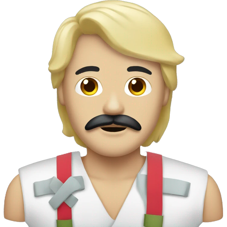 moustache and blonde hair asian man with bandages mummy emoji