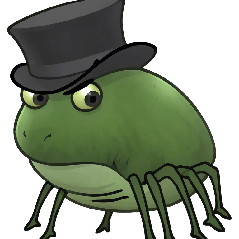 green spider, 8 legs, scary emoji