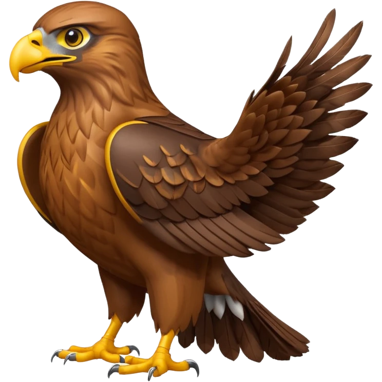 Apple-style 3D emoji of a hawk, standing proud, brown feathers with lighter chest, sharp yellow beak and strong talons, realistic but simplified design, no background emoji