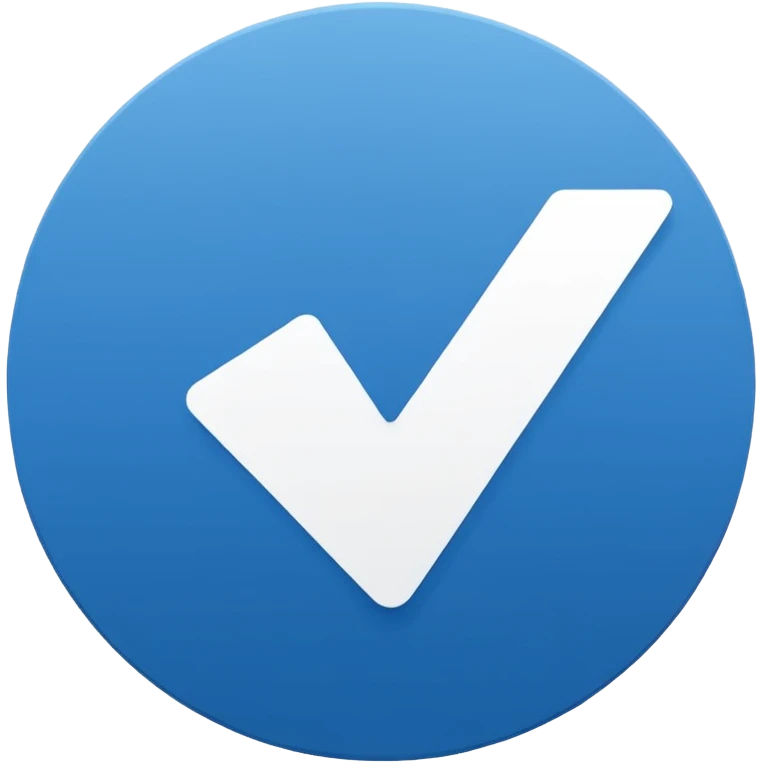 "Símbolo no formato de círculo, fundo sólido na cor azul oficial do Instagram (#0095F6), com um check branco nítido e alinhado no centro. Estilo minimalista, sem sombras, exatamente como o selo de verificação do Instagram." emoji