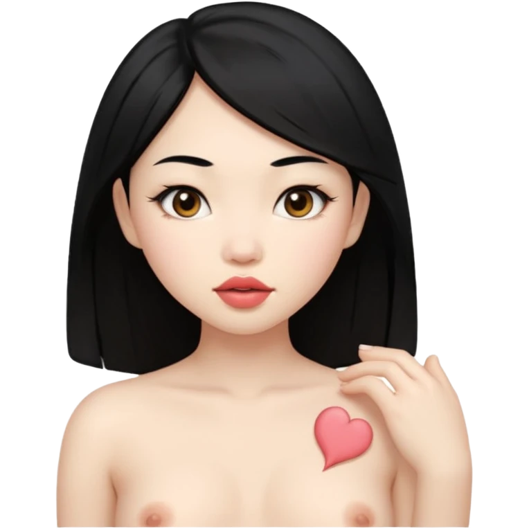 Pale Naked human asian girl with black hair and big lips showing petite boobs with nipples with no shirt on emoji