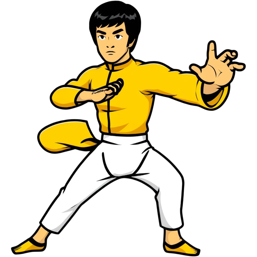 Bruce Lee with correctly proportioned hands and accurate fingers in kung fu position emoji