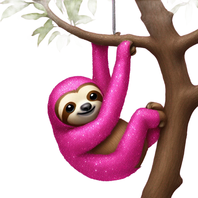 Hot pink sloth with glitter hanging on a tree  emoji