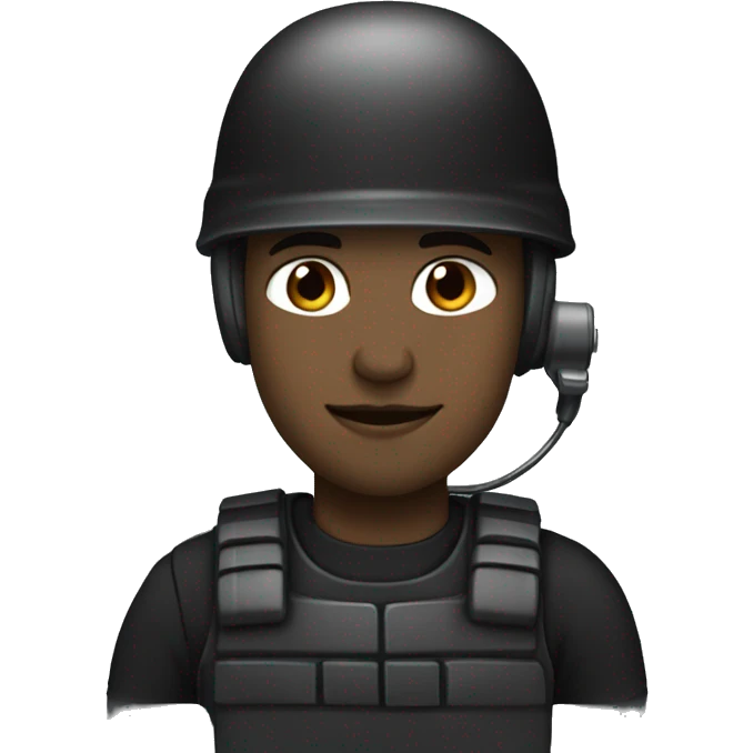 operator dressed in black with a milatary helmet, without glasses, wearing a headset, preferably male white emoji