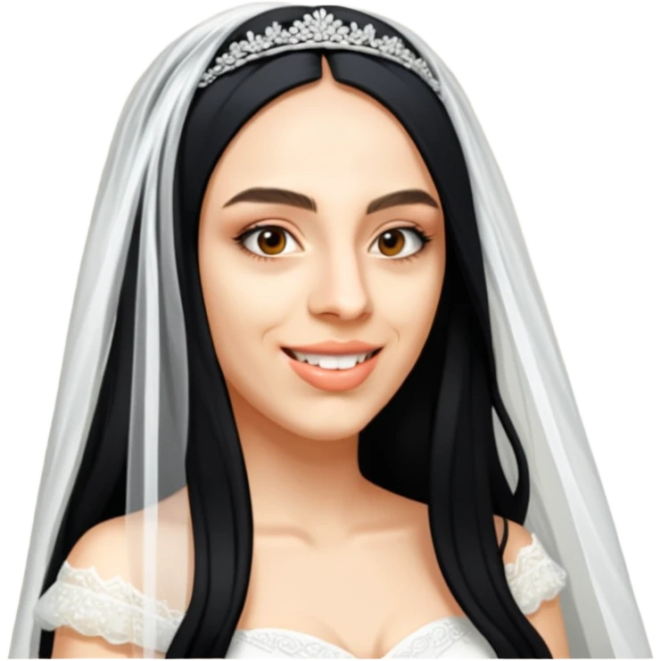 Woman with long black hair and bridal veil emoji