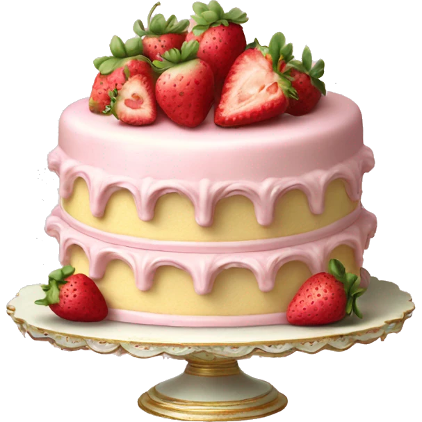 vintage rococo pale pink cake with strawberries emoji
