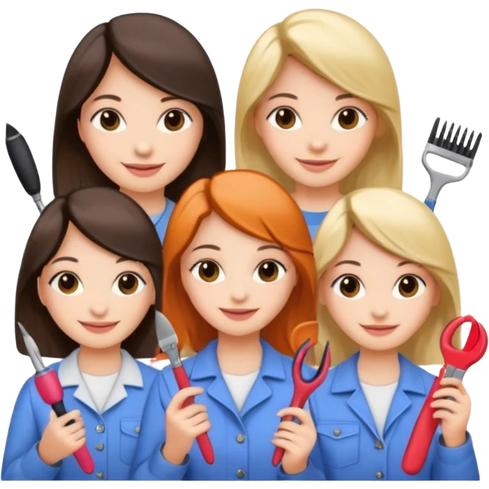 Girls holding hairstyle tools and nails tool emoji