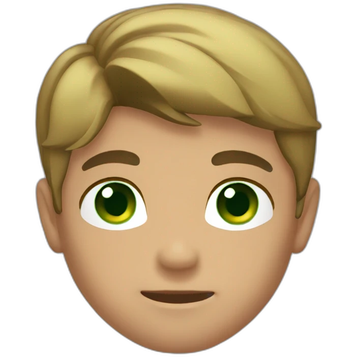 Boy, brown hair, green eyes, pretty face, muscular body, serious face emoji