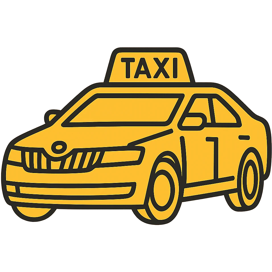 Change the taxi car to a vibrant and clear yellow color while keeping the visible 'TAXI' sign on top. Preserve the current lineal color icon style with black outlines. emoji