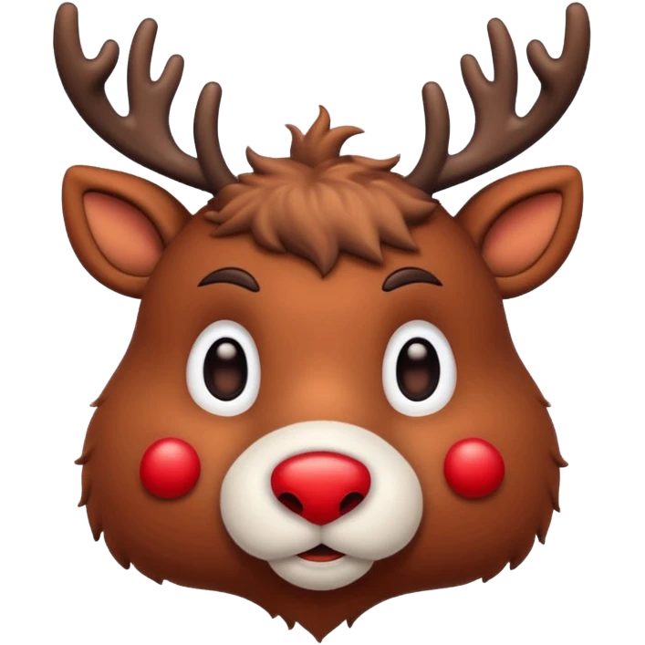 Rudolph red nosed reindeer with snow on its head and nose emoji