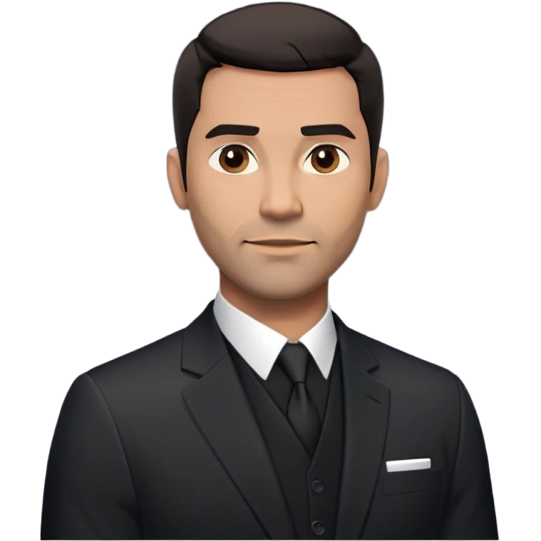 Good-looking robust man in his mid-40s with light brown skin tone, short black hair with evident fade cut, 5 o'clock shadow/scruff instead of beard, strong square face, approachable TV host expression, black blazer left open showing white buttoned shirt with open collar, no tie emoji