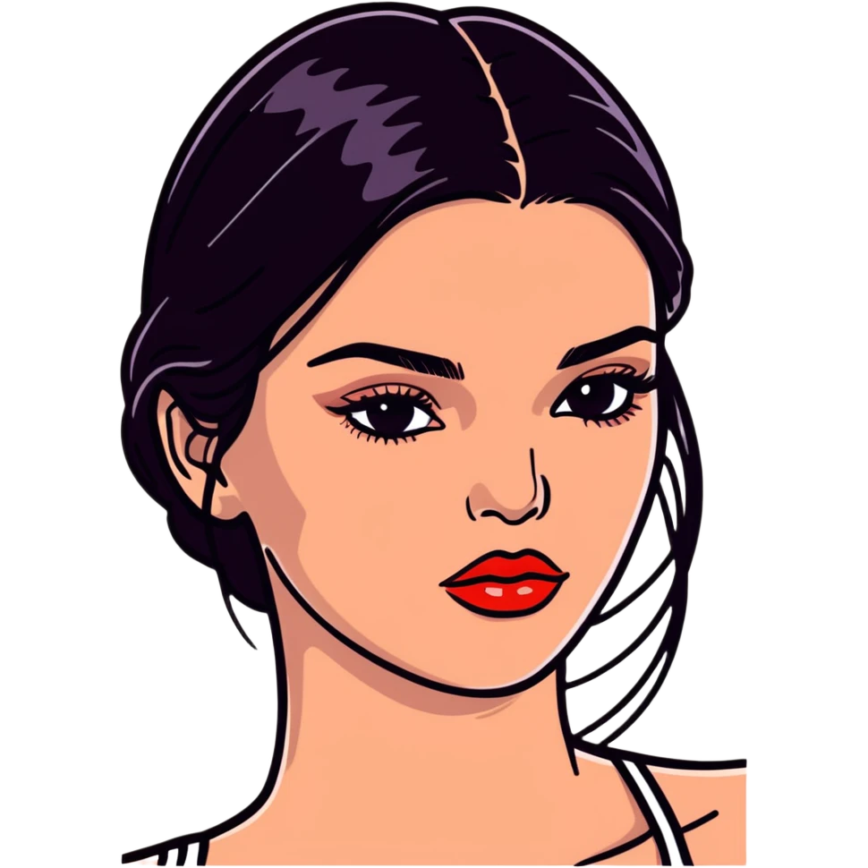 Kendall Jenner, fashion icon, elongated face, plump lips with glossy lipgloss shine emoji
