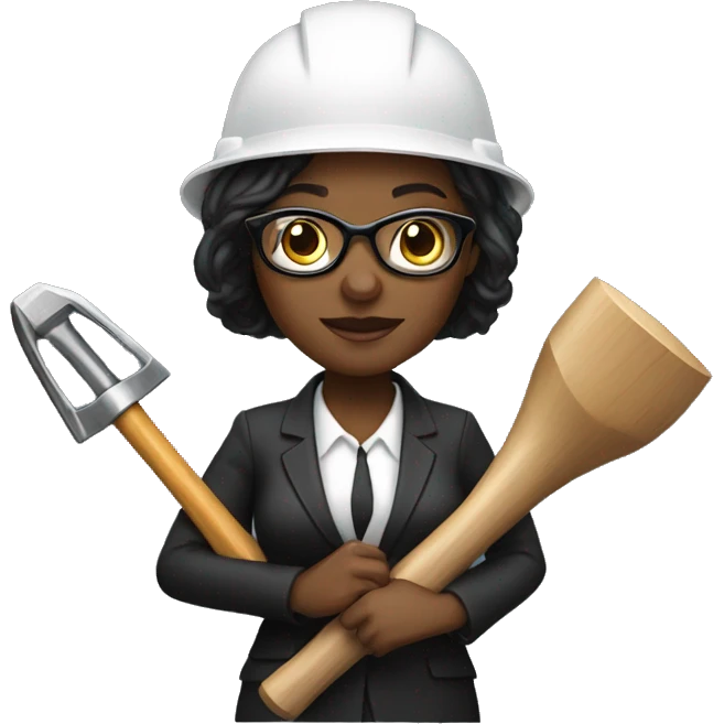 Black female lawyer with two hammers in her hand with reading glasses and a hard hat  emoji