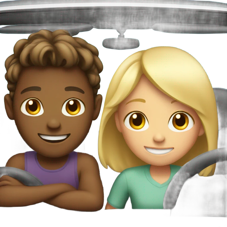 Boy and girl smiling in car emoji