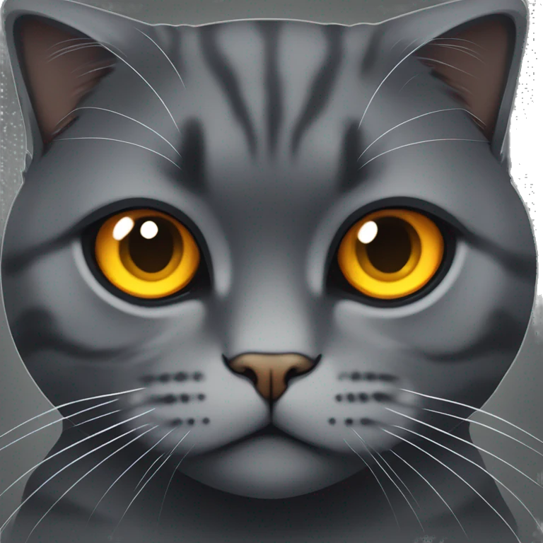 Dark grey Scottish fold cat with yellow orange eyes emoji