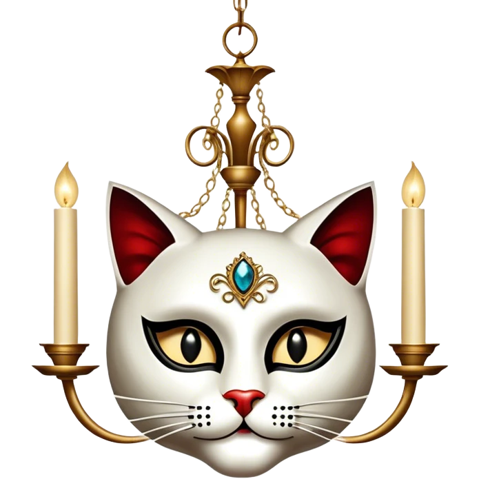 Icon for Musical Movie: A vintage movie poster-style design inspired by Cats or The Phantom of the Opera. Include dramatic theatrical elements like a mysterious mask, a grand chandelier, a cat in a costume, and a stage with dramatic lighting. Retro cinematic vibe. Transparent background. emoji