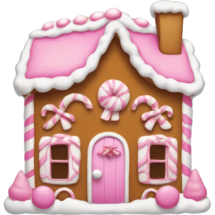 gingerbread house with pink and white accents and bows  emoji