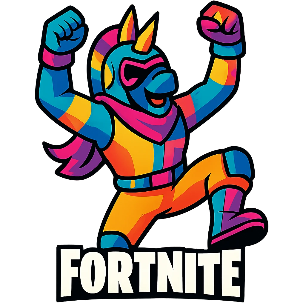 Fortnite character in a victory pose, colorful and energetic emoji