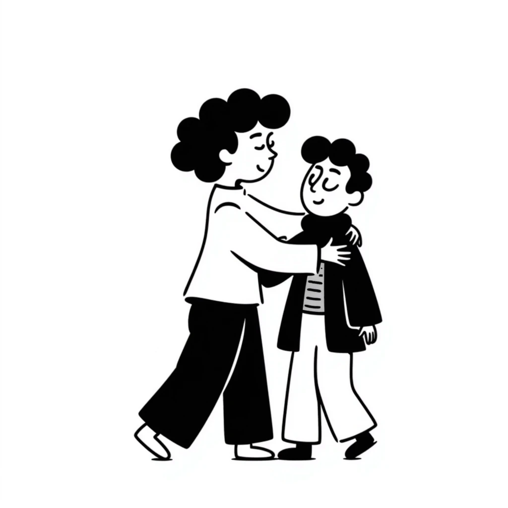 a person hugging someone named George, hand drawn doodle style emoji