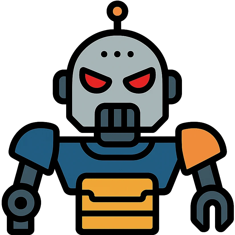 Villainous robot with red eyes and mechanical parts emoji