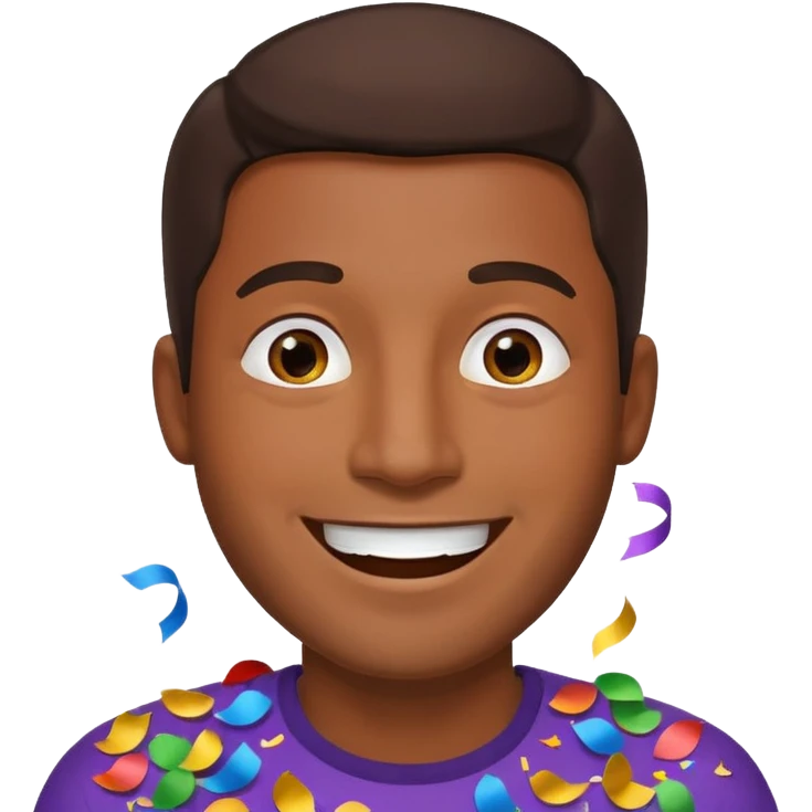 Emoji de un hombre feliz de festejo solo cabeza morocho y con confeti  emoji