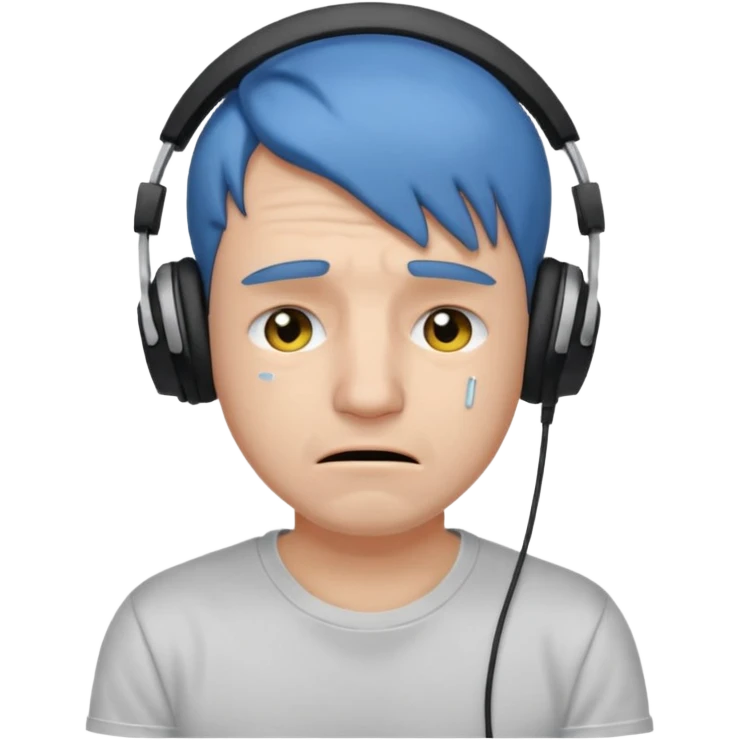 Male, crying, wearing headphone having mic, t-shirt 
 emoji