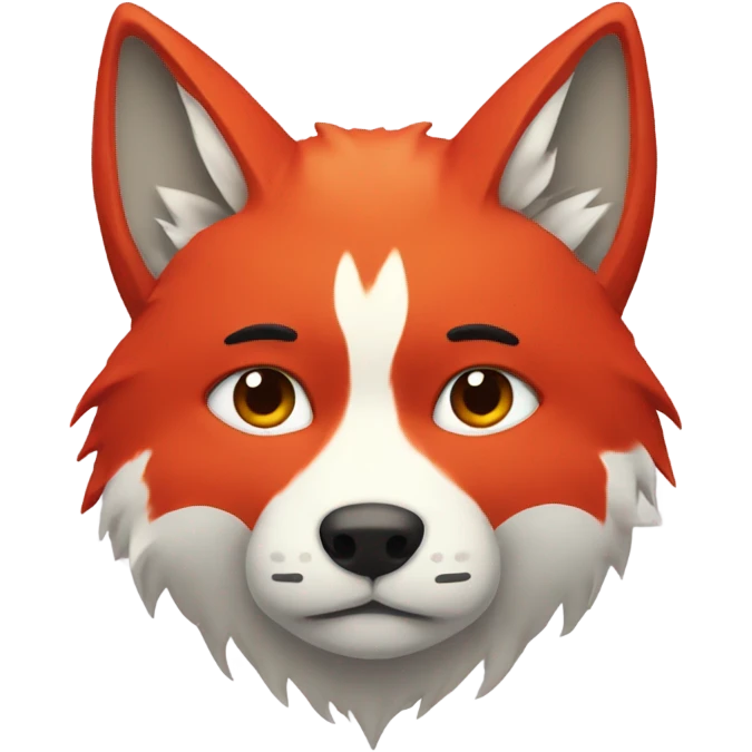 Kitsune head, red and white, sad face emoji