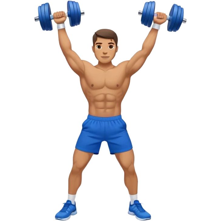 man with blue shorts doing side-lateral raise (T pose) with light dumbbells emoji