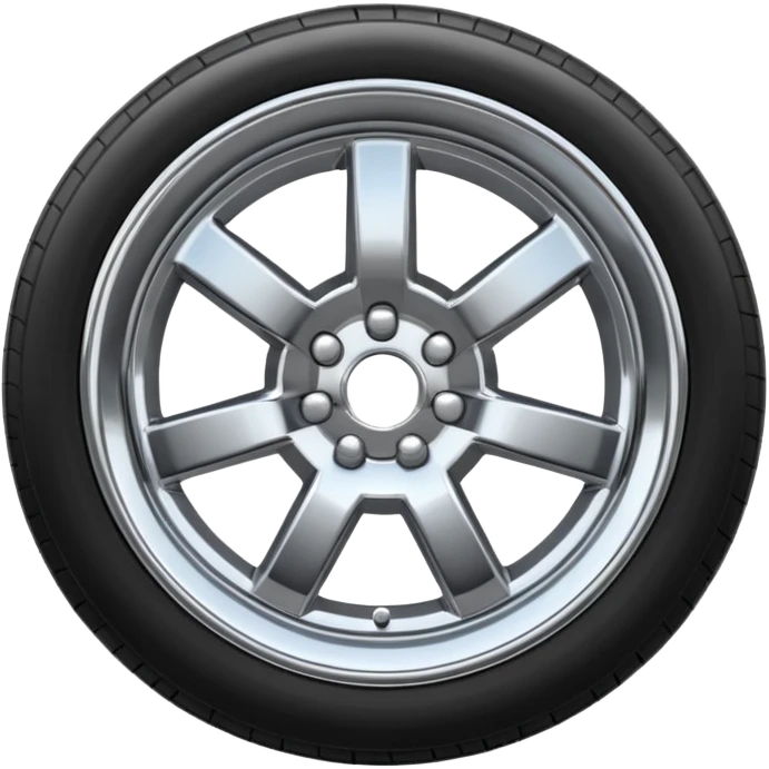 A chrome car wheel emoji, polished silver metal rim, smooth circular shape, minimal futuristic design, soft reflections, iOS emoji style, centered on white background, ultra clean look emoji
