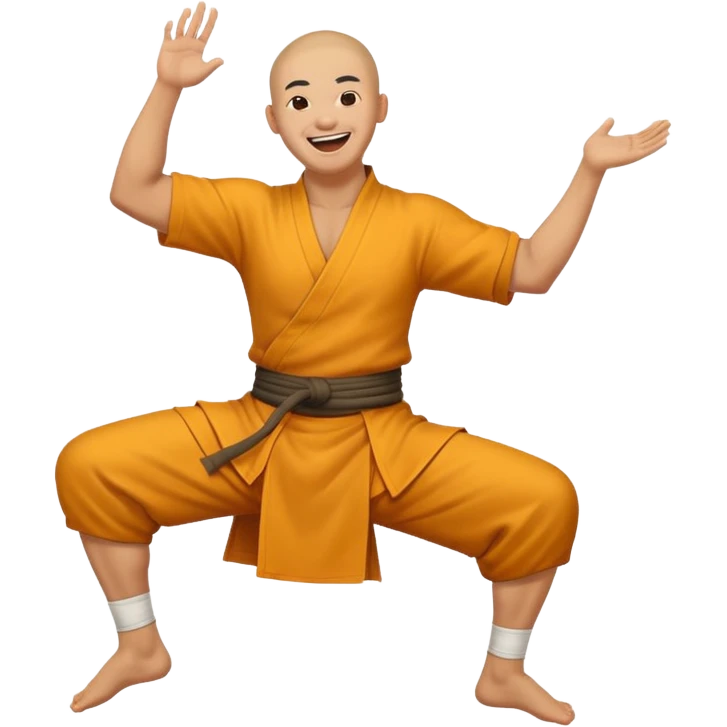 A Shaolin monk laughing while raising one leg  emoji