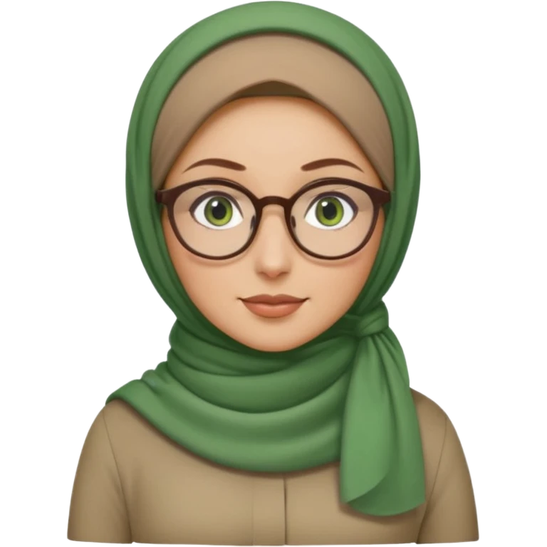 iranian woman, tight curly light brown hair in one high pony tail, glasses, green eyes, pretty, oval shape face emoji