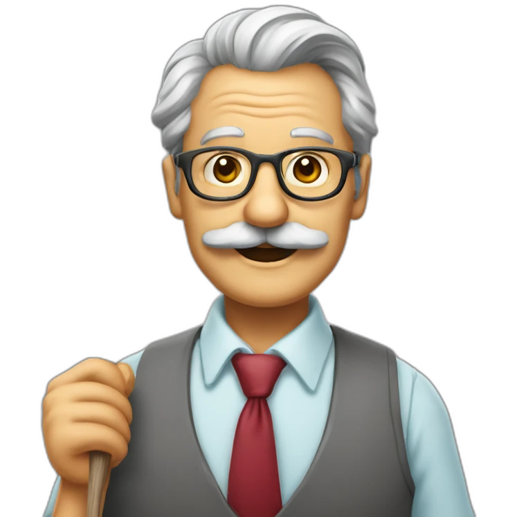 smiling old painter wearing a big grayl horeshoe mustache and glasse. he has a paintbrush in his hand. he wears color shirt and tie emoji