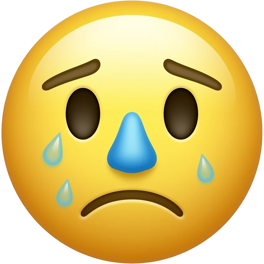 Círculo amarelo sem sobrancelhas, com metade do nariz azul (a imagem está borrada), suor e expressão de ansiedade no rosto. emoji