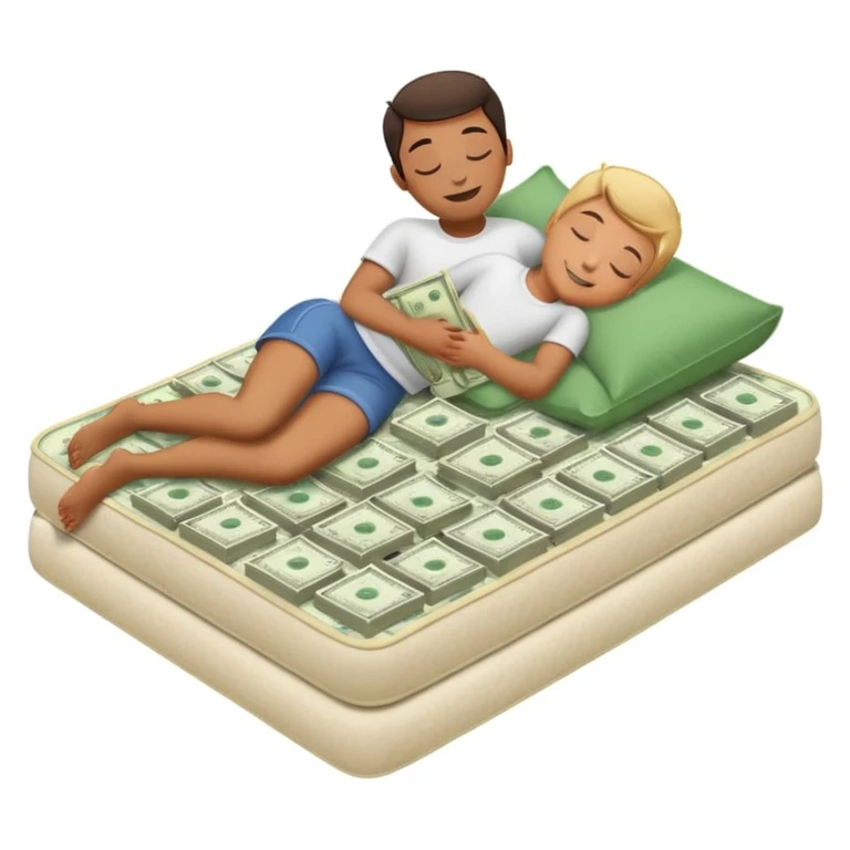 happy person napping on mattress of money emoji