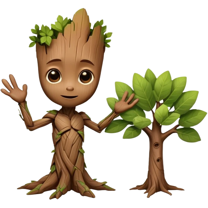 Baby Groot tree character with cute face and tiny arms emoji