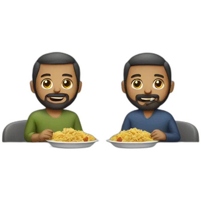 Two man with beard eat lunch emoji