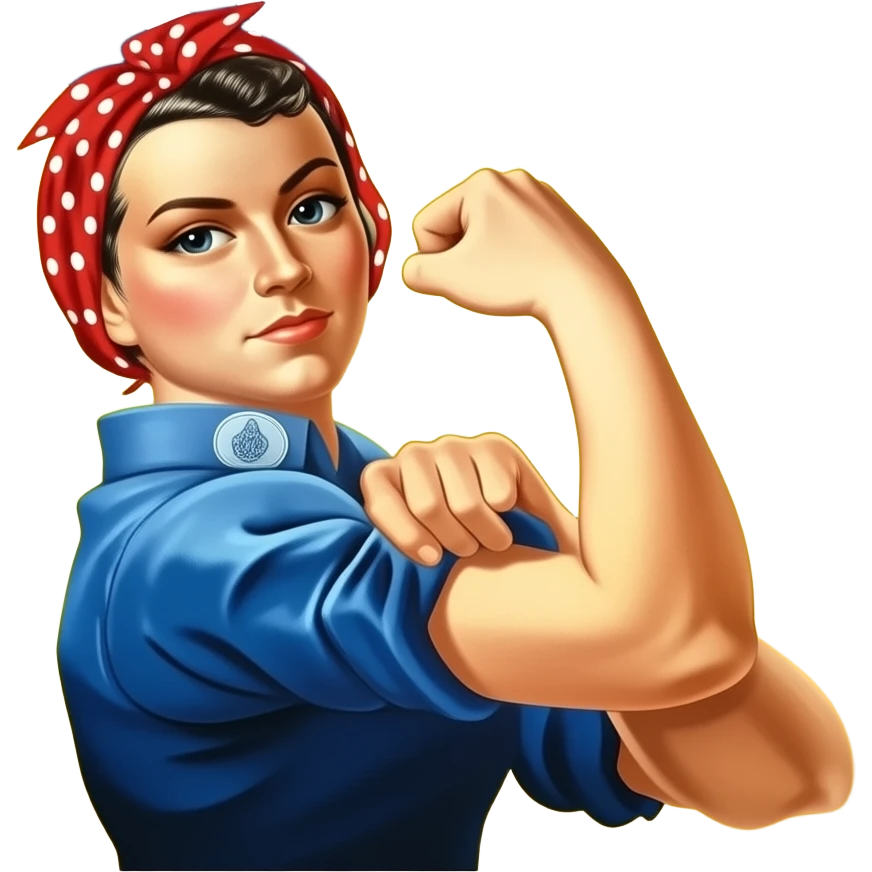 Rosie the riveter with a banner that says “We can do it!” emoji