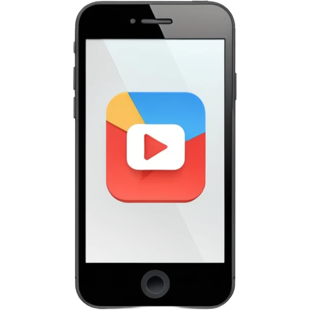 Minimalistic flat vector icon, iOS style, thin black contour on white background. Smartphone with play button and short video frames around it. Clean, no text, no shadows emoji