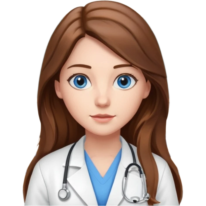 inside a classroom at university, a pretty female nursing student with long brown hair, blue eyes emoji