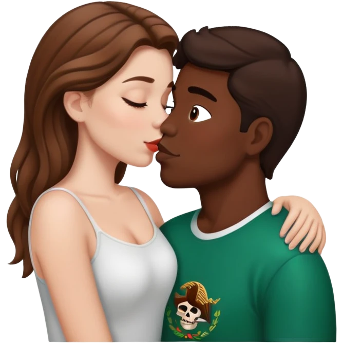 Brown haired white girl kissing Mexican emoji