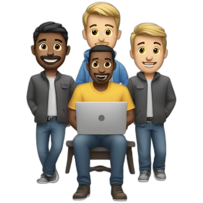 three men with a laptop emoji